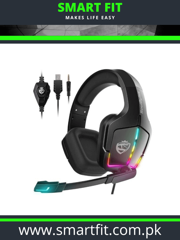 Soulbytes S12 Ps4 Ps5 Pc Xbox One Switch With Microphone Dynamic Rgb Led Effect 3.5mm Wired Stereo Bass Over Ear Mic Gaming Headphones