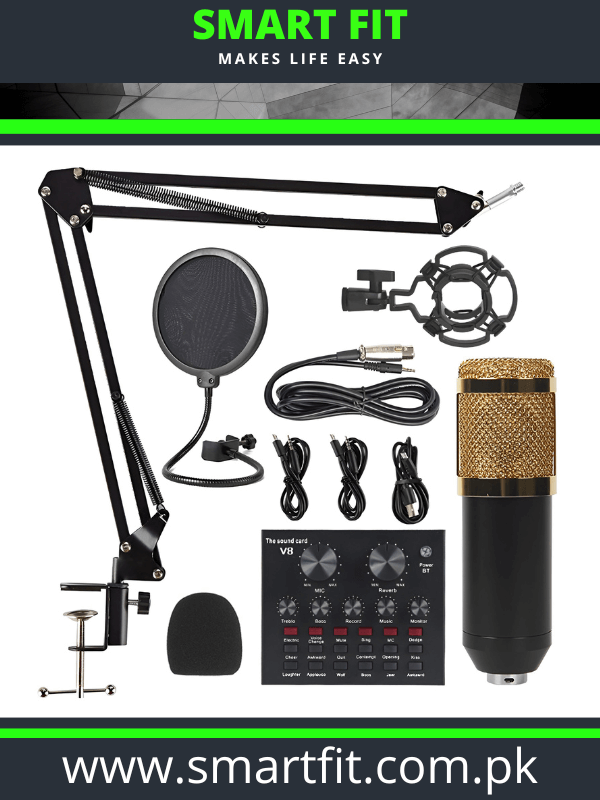 V8 Bm-800 Podcast Mic Set With Live Sound Card,Condenser Microphone With Rechargeable 12 Kinds Of Auxiliary Background For Karaoke Singing, Youtube Recording Mic