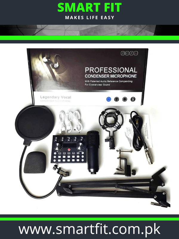 V10 BM-800 PODCAST CONDENSER MICROPHONE SET WITH LIVE SOUND CARD, RECHARGEABLE 12 KINDS OF AUXILIARY BACKGROUND FOR KARAOKE SINGING, YOUTUBE RECORDING MIC